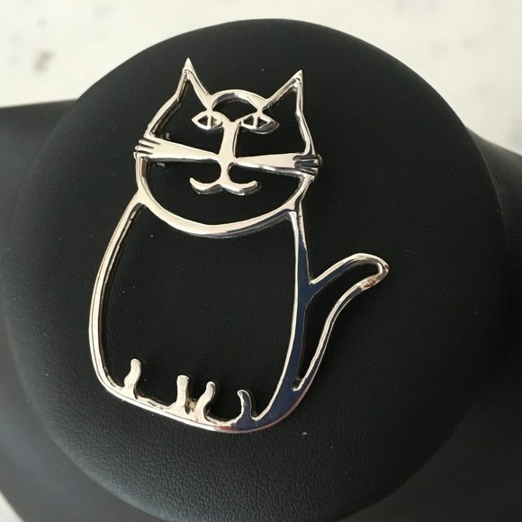 Vintage Solid Sterling Silver Cat Brooch Pin MINT - Picture 2 of 8